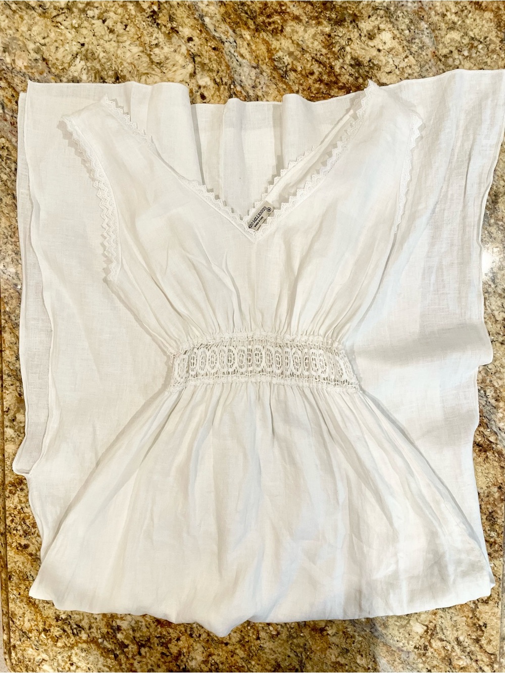 Terzo Millennio Italy White Linen Maxi Dress Lace Waist  Boho Cottagecore Size M - Picture 3 of 5